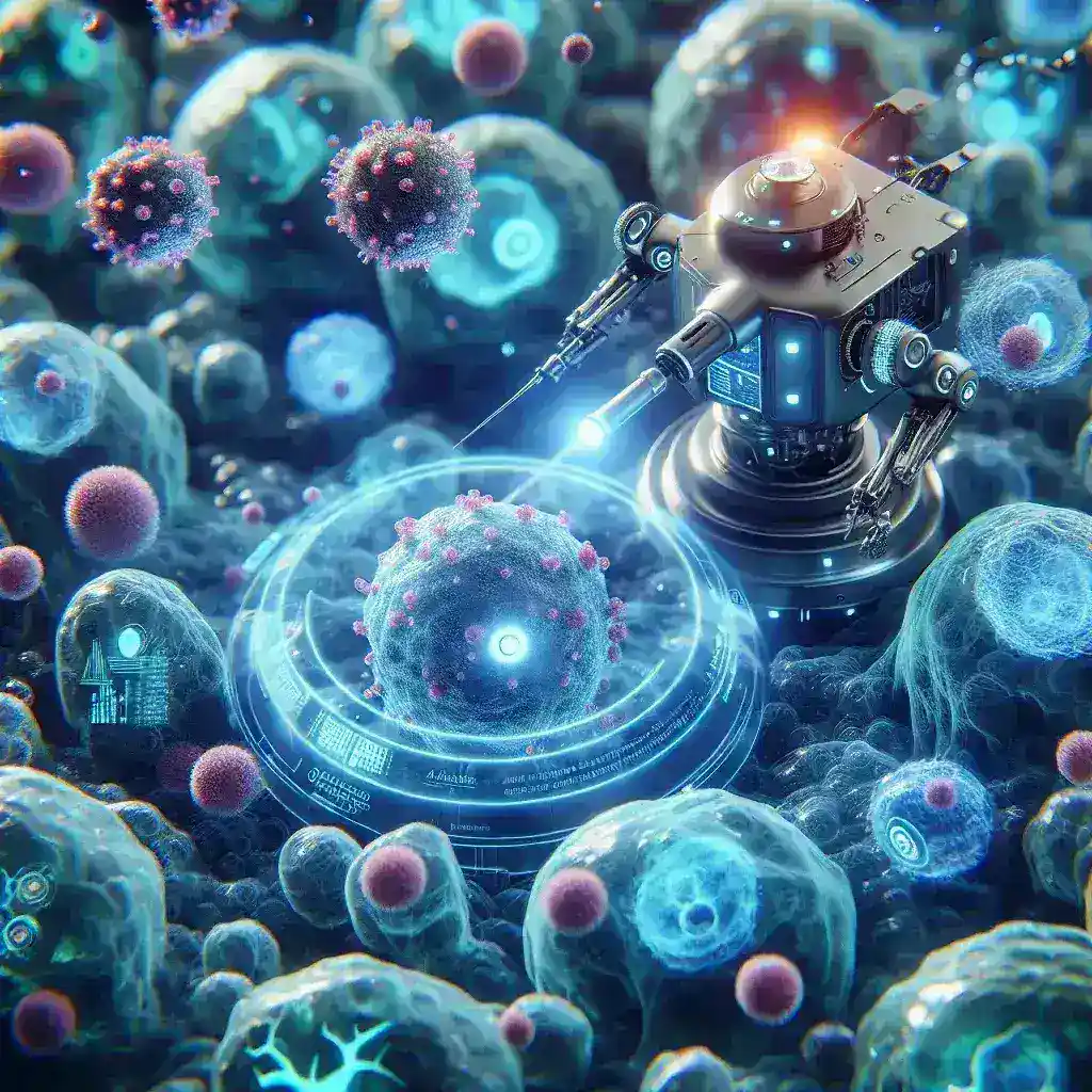 "AI-powered nanorobots designed for targeted cancer cell destruction, showcasing advanced technology in cancer treatment and precision medicine."